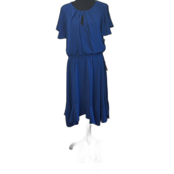 London Times Pleated Keyhole Jewel Neck Elastic Waist Dress. Size 12 NWT - Picture 3 of 12